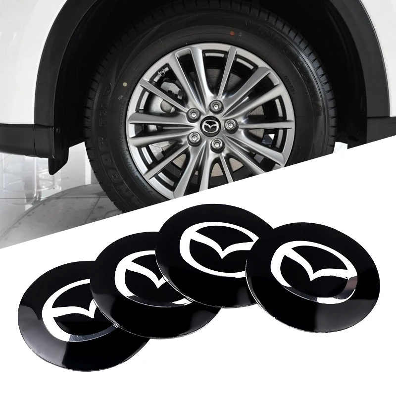 4 adet 56mm Araba Tekerlek Merkezi Hub Caps Kapak Jant Dış Çıkartmaları Etiketler Rozeti Mazda 5 6 Axela CX-5 CX-7 MX-5 Oto Dekorasyon