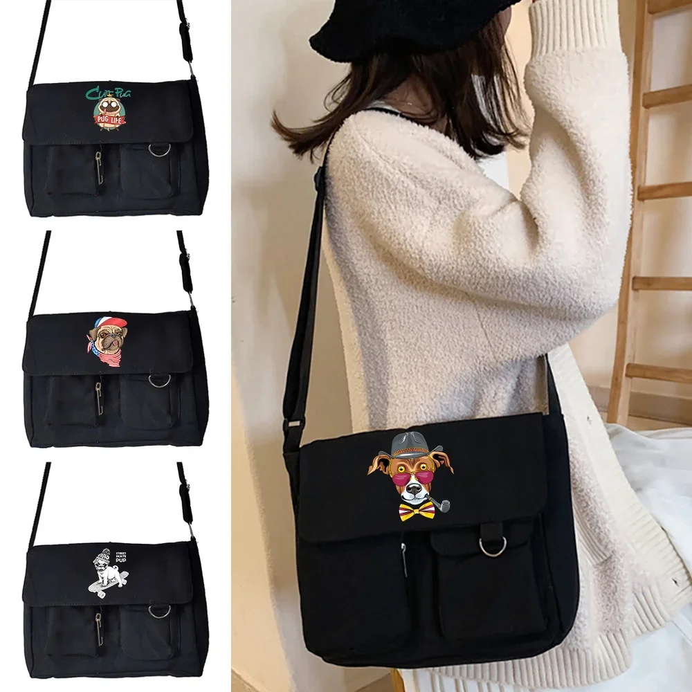 Messenger Bags Youth Casual All-match Canvas Crossbody Bag Women‘s Large Capacity Shopping Shoulder Packet Dog Print Organizer