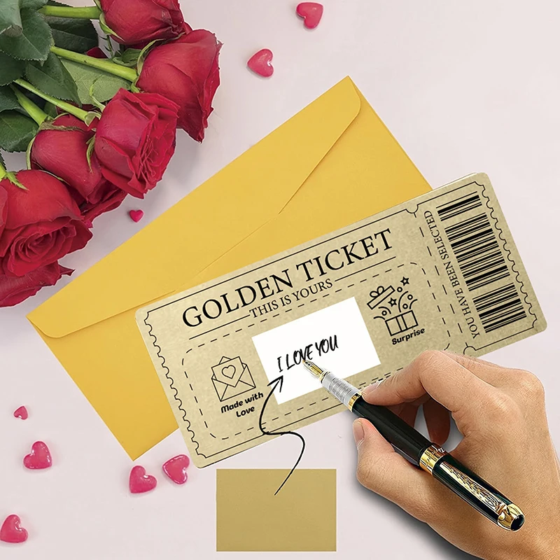 

Golden Scratch-Off Ticket With Envelope – Raffle Gift, Party Favor, Cinema Voucher