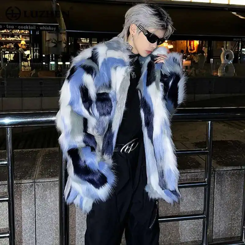 LUZHEN Imitation Fur Coat Stylish Color Contrast High End Autumn Winter Thick Warm Plush Original Designer Winter Tops LZ7988
