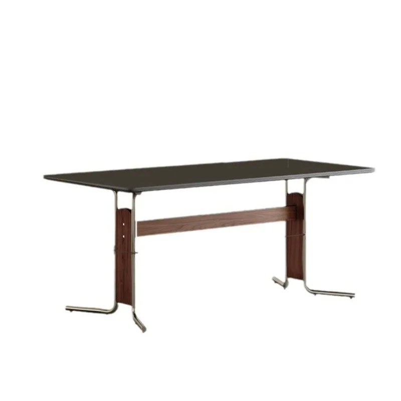 

Medieval rock slab dining table and chair combination French retro famous house small household rectangular solid wood