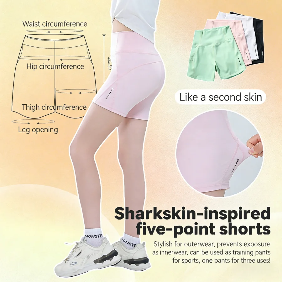 New Summer Childrens Sport Pants High Elastic 5-point Girls Shark Skin Short Leggings Thin Base Yoga Pants