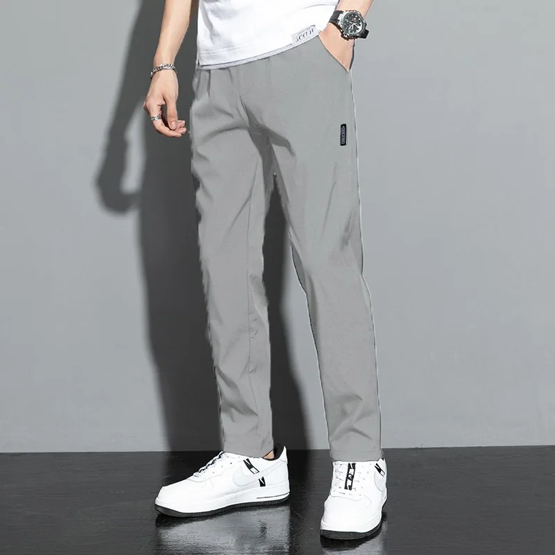

Ice Silk Men's Pants 2024 Summer New Black Gray Thin Business Casual Pants Outdoor Elastic Breathable Straight Leg Sweatpant