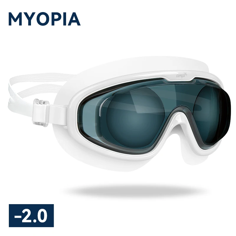 COPOZZ Myopie-Schwimmbrille, wasserdicht, beschlagfrei, UV-Schutz, Silikon, großer Rahmen, Unisex, Sport, kurzsichtig, Schwimmbrille, Maske