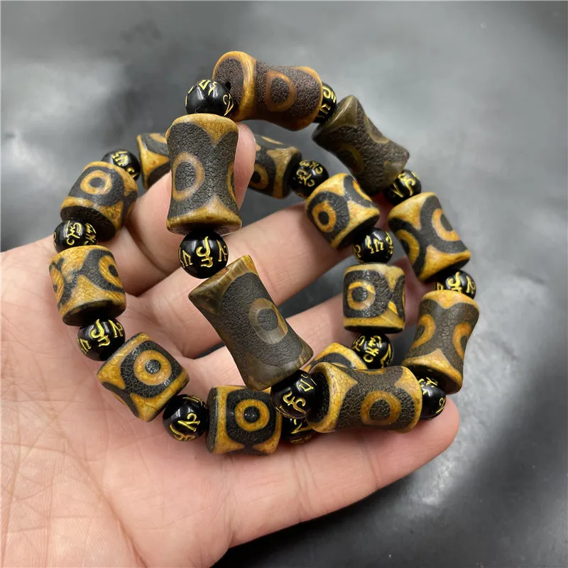 Vintage Tibetan-Style Three-Eye Dzi Men And Women, Old Agate Bead Bracelet