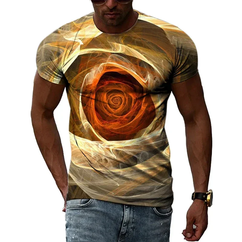 Men's abstract color 3D printed T-shirt, personalized casual shirt, street style, hip-hop, Harajuku, short sleeved