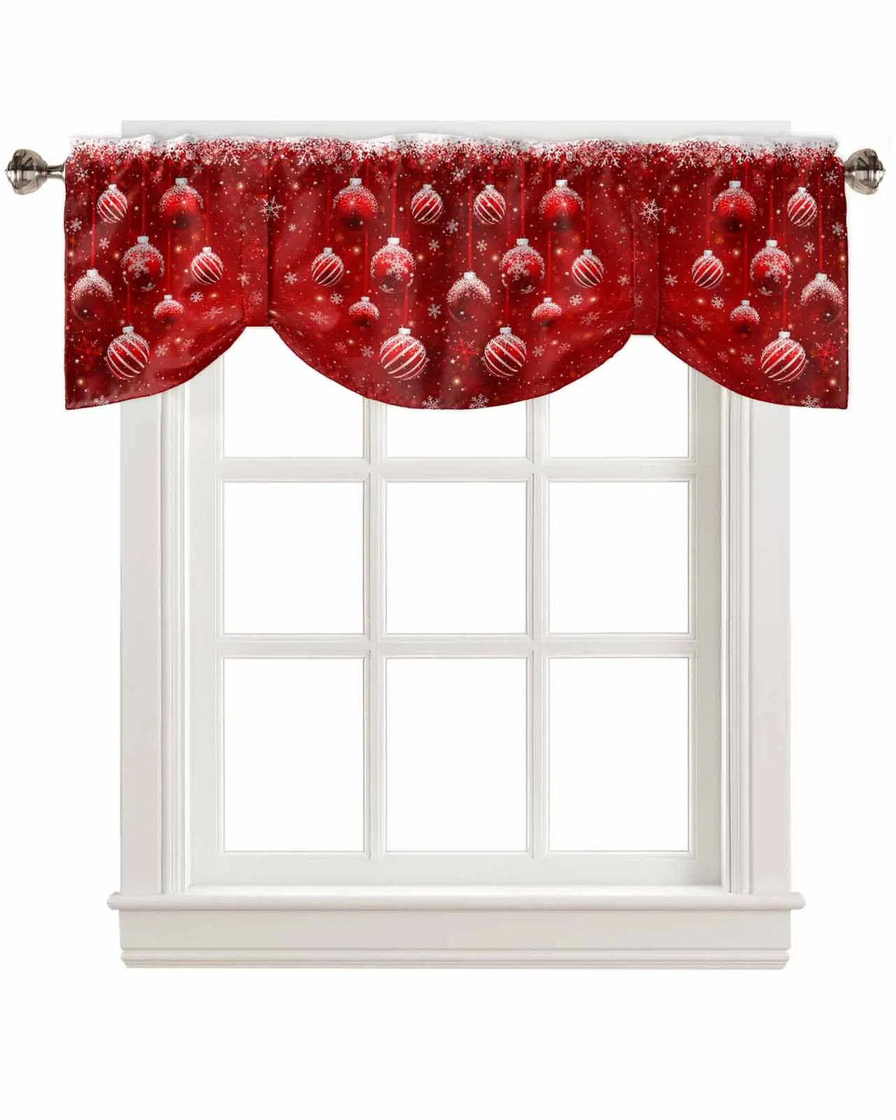 Christmas Snow Bulb Window Curtain Living Room Kitchen Cabinet Tie-up Valance Curtain Rod Pocket Valance