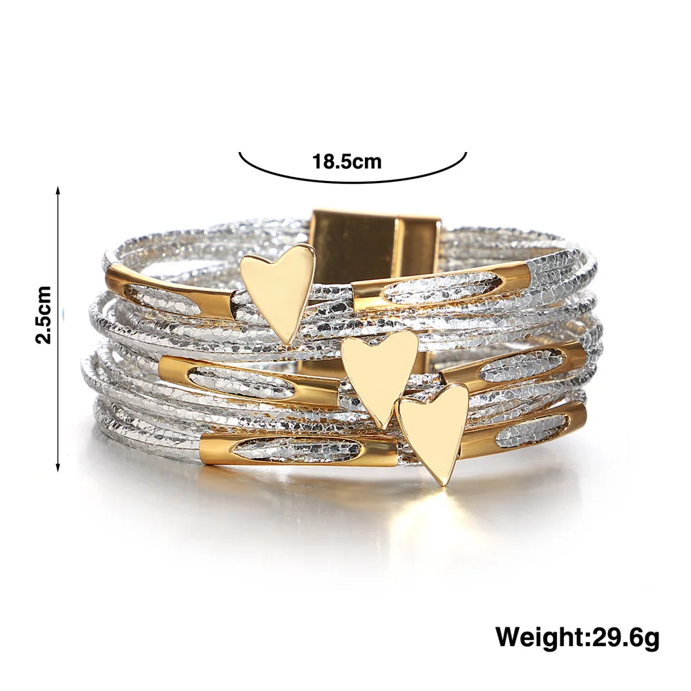 ALLYES Trendy Love Heart Wrap Leather Bracelets for Women Multilayer Glitter Filled Slim Strips Bangle & Bracelet Party Jewelry