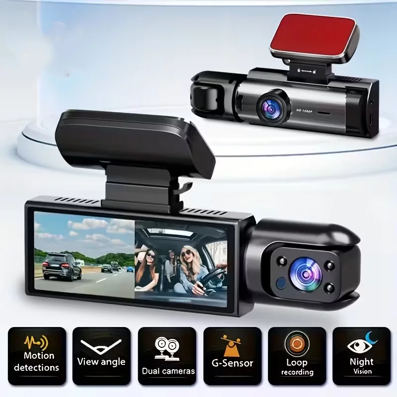 HONG TONG HD 1080P Triple-Lens Dash Cam Wide Angle Night Vision Front And In-Car Recording Compatible with All Vehicle Models