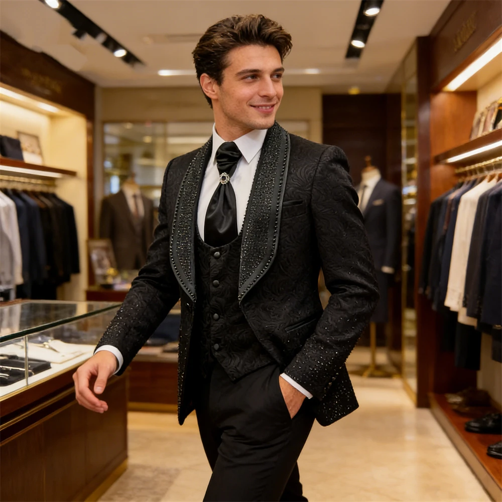 

ULBYANRY Luxury Formal Suit Attire for Prom Evening Party, Three Piece Including Jacket Best and Pants, Wedding Groom Suit