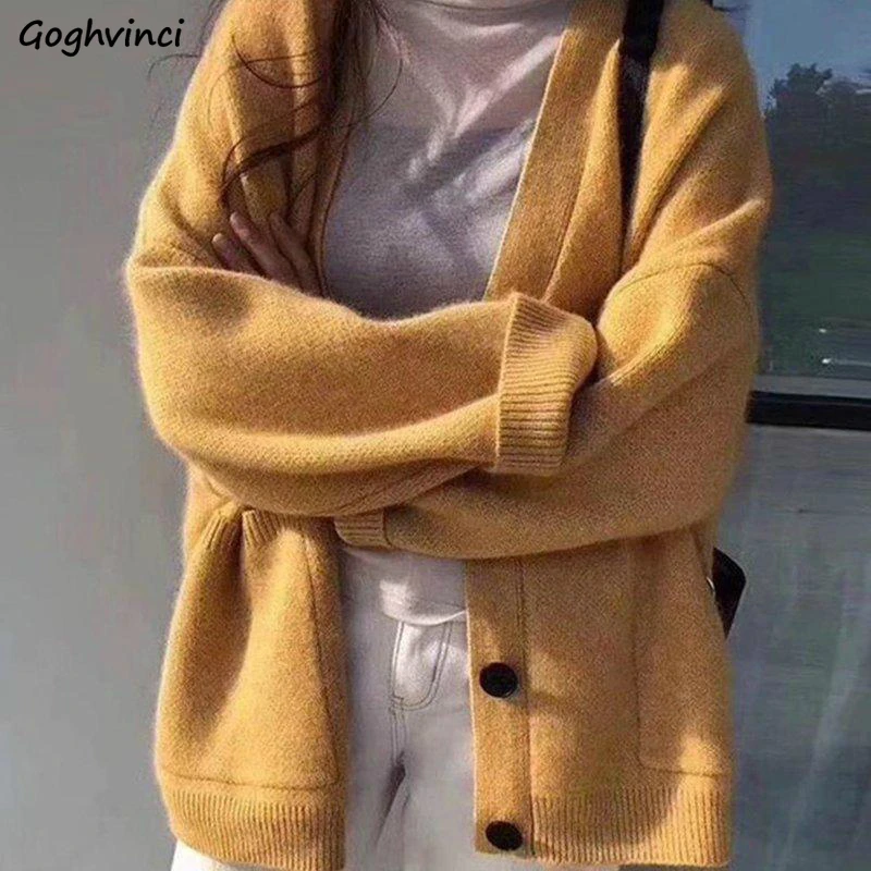 Sweaters Cardigans Women 3XL Loose Lazy Elegant Fashionable Ladies Students Solid Simple Sweet Outwear Femme Ulzzang Hot Sale