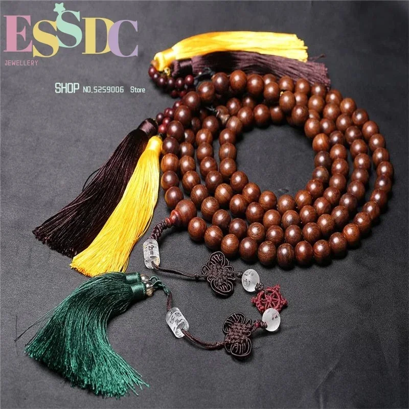Fashion Design Gold Silk 108 Buddha Magic Beaded Bracelet African Natural Sandalwood Prayer Strand Necklace