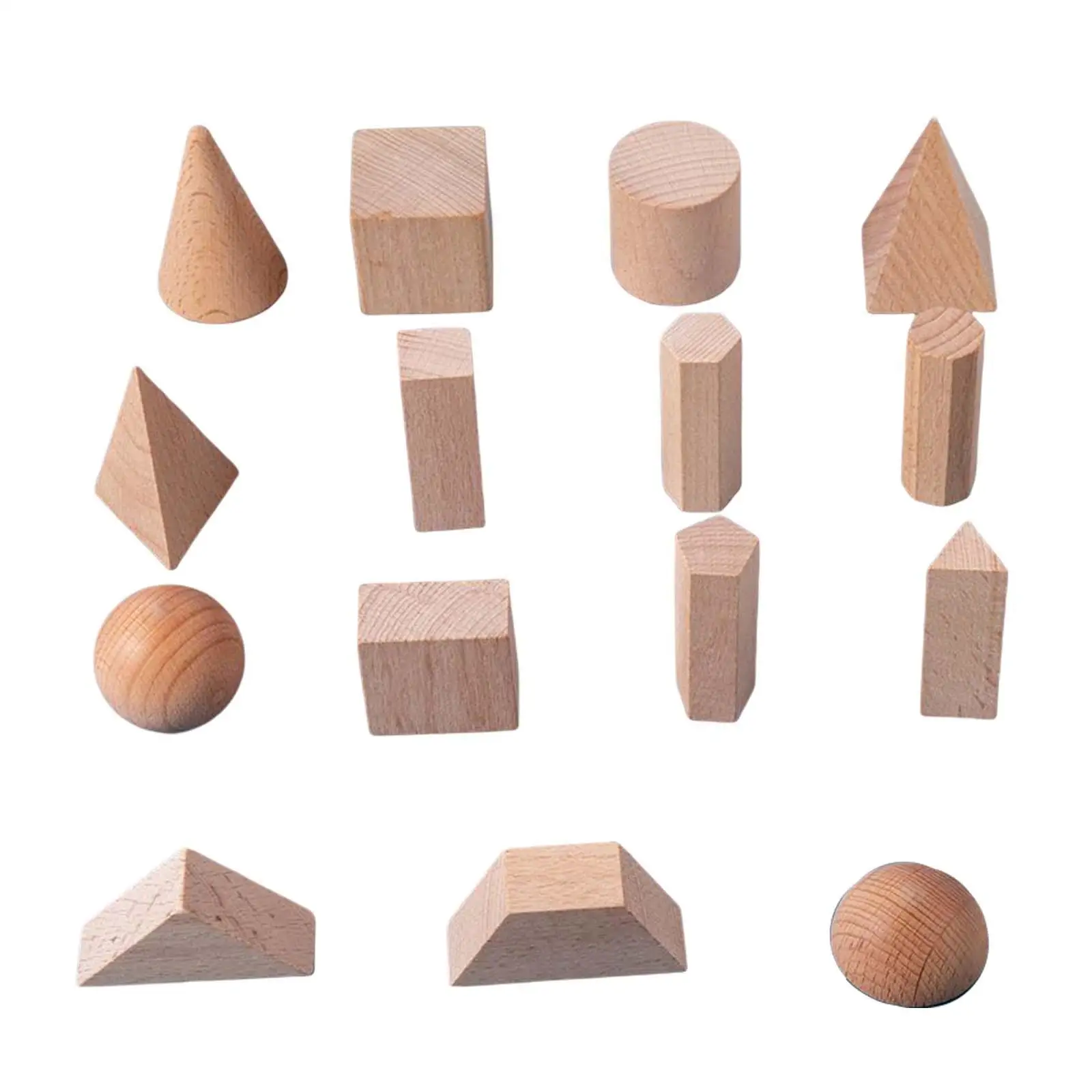 15x Wood Geometric Solids Shape Sorter Learning Education Math Toys Stacking Toy