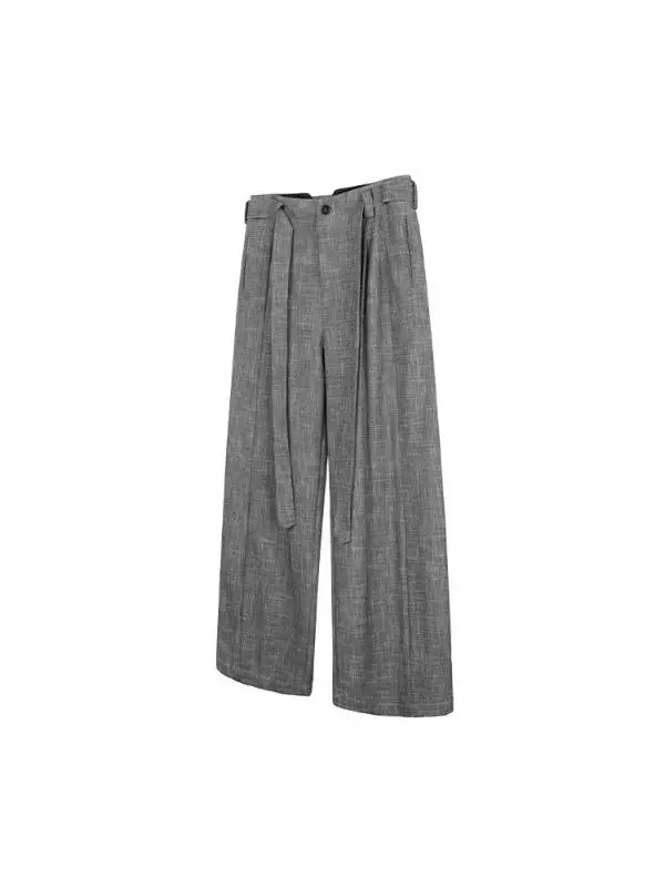 

Loose Wide Leg Casual Pants Bamboo Charcoal ey Belted Straight Cut Trousers Slimming Long Trousers Youth Faion Spring Col...