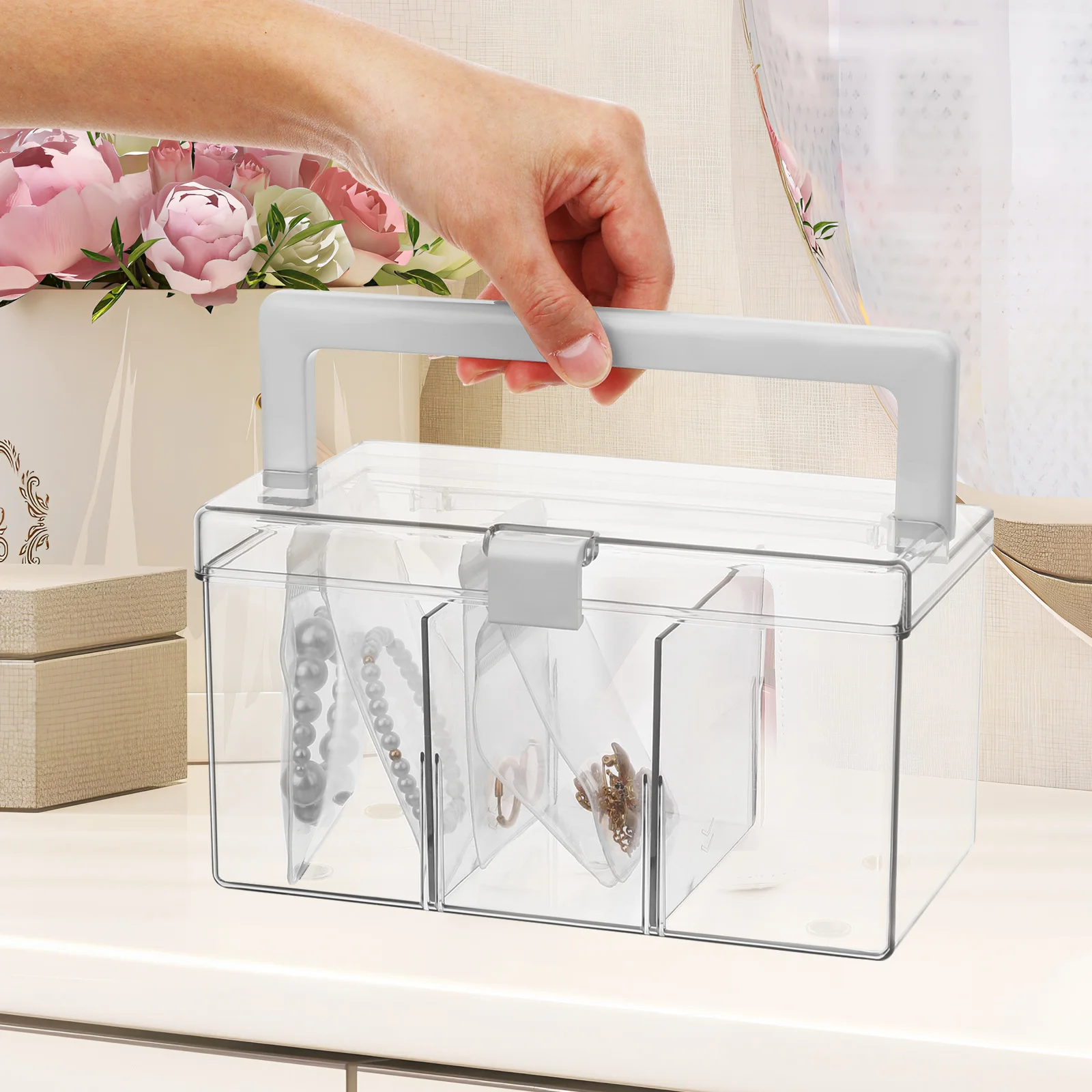 

Акриловая коробка для хранения ювелирных изделий, прозрачный органайзер, портативный чехол большой емкости для серег, колец, ожерелий, дорожный держатель для ювелирных изделий