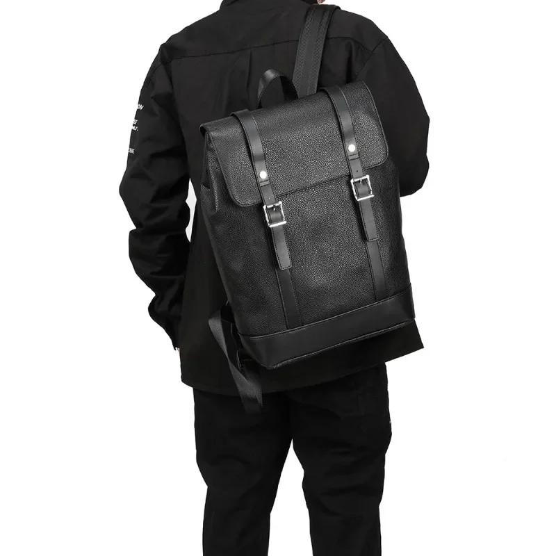 

Luxury Men's Backpack Fashion Hasp Flap Backpack for Men Large Capacity Business Laptop Backpacks Soft PU Leather Travel Bags