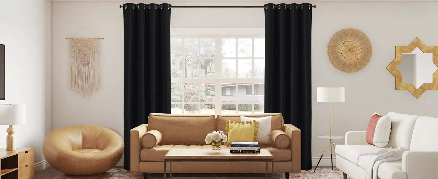 Verdunkelungsvorhang für Wohnzimmer, Polyester-Pongee-Öse, wärmeisolierter, lichtblockierender Vorhang für französische Terrassentür – Detail 2