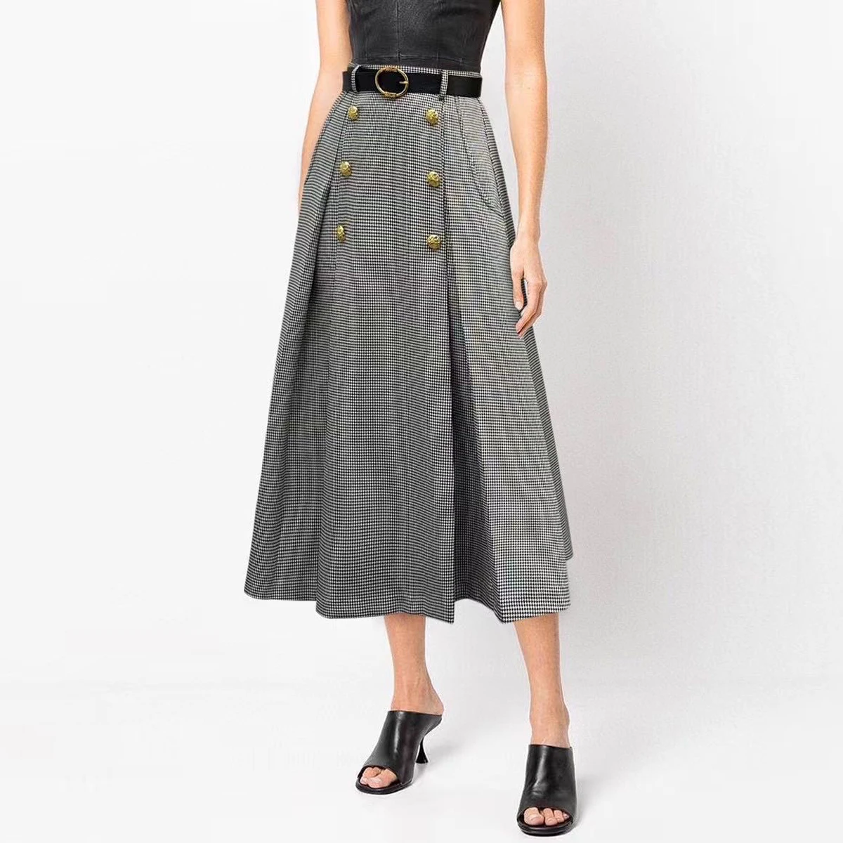 

Spot 24 Spring And Summer New High-end Fashion Pop Celebrity Internet Celebrity Versatile A-line Skirt High Quality Skirt Women