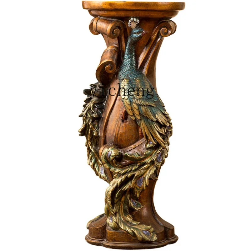 

ZK Peacock Roman Column Decoration Floor Creative American Decoration Home Living Room Flower Stand Decoration