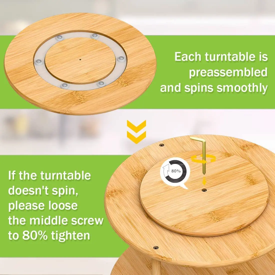 Bamboo Two Tired Spice Rack 360 Degree Rotating Organizer & Holder Tabletop Stand,Kitchen Countertop Pantry Cabinet