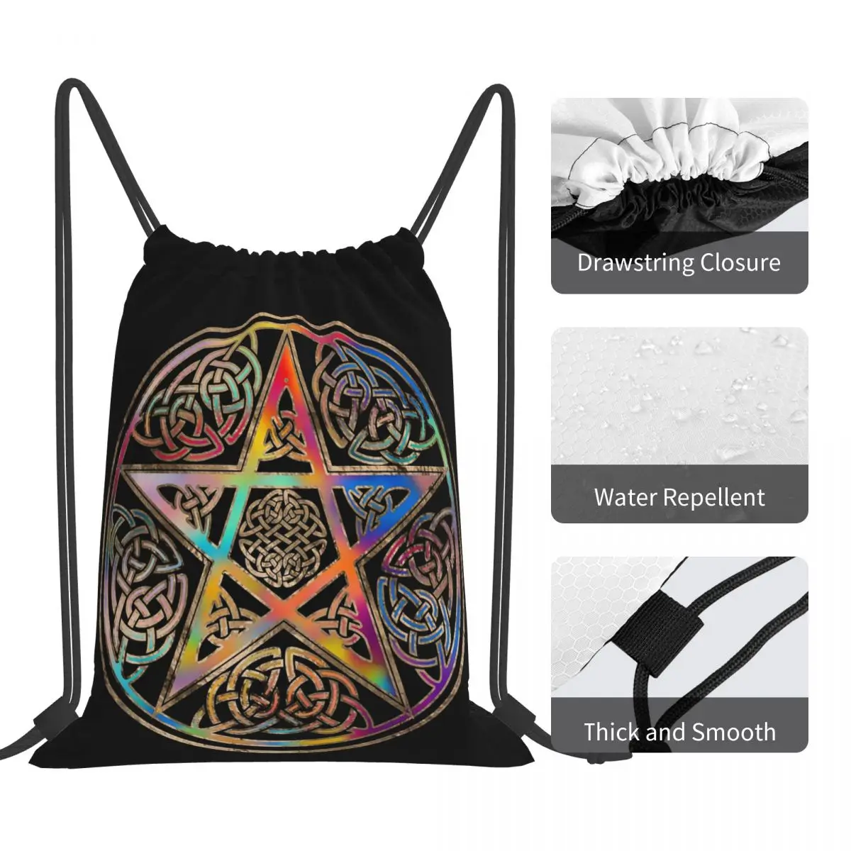 輝く五芒星飾りバックパックカジュアルポータ​​ブル巾着バッグ収納袋ブックバッグ男性女性学生