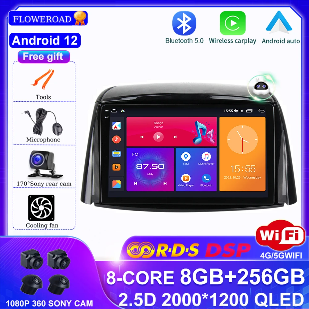 

Android 12 For Renault Koleos 2008 - 2016 Car Radio Multimedia Video Player Navigation GPS DSP BT Carplay Auto No 2din 2 din dvd