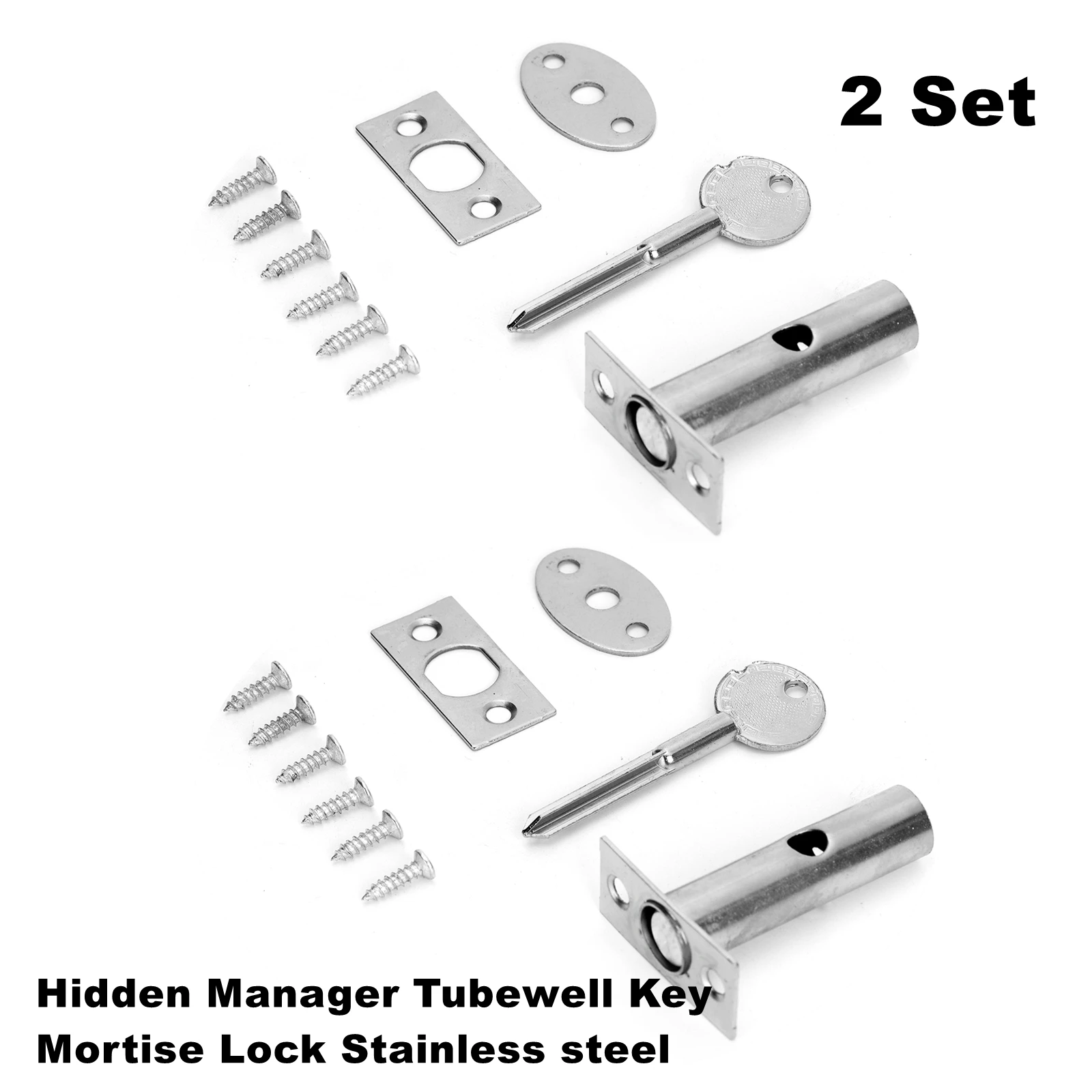 

2 Set/Lot Hidden Manager Tubewell Key Mortise Lock Stainless Steel with Key and Screw for Fire Doors, Office, Home, Shop