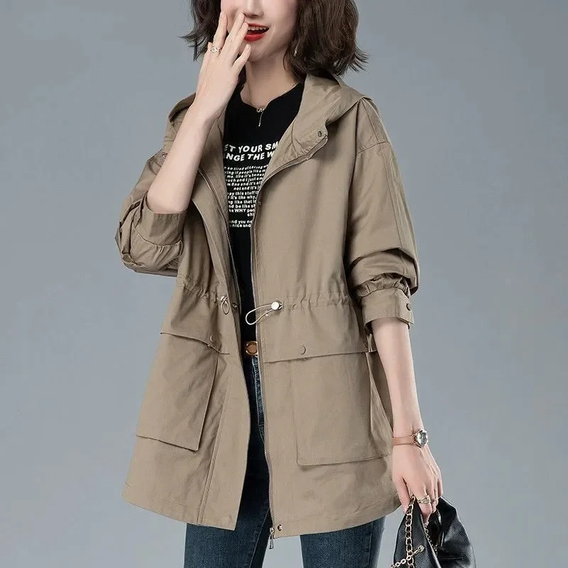 Trench da donna di fascia alta con cappuccio in cotone nel lungo 2022 nuova moda tutto con il cappotto femminile alla moda del vestito dalla madre