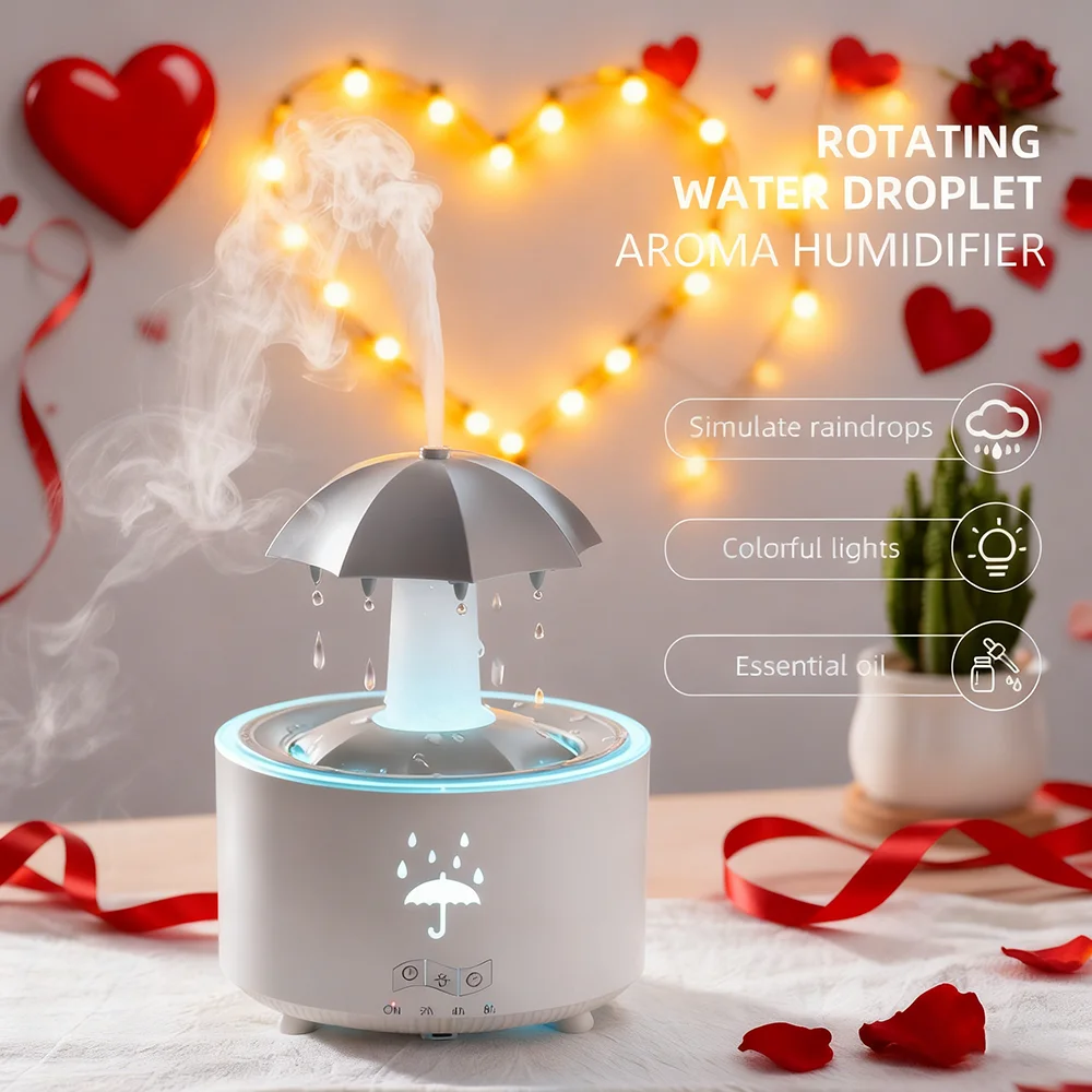 

Вращающийся увлажнитель воздуха в форме капли, увлажнитель воздуха с холодным туманом и пультом дистанционного управления, диффузор для эфирных масел, с красочным ночным светом