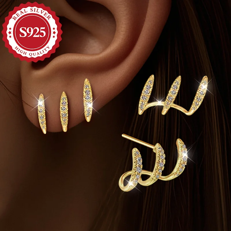 A pair of silver, ladies' claws embedded with super sparkling synthetic zircon earrings, sparkling and dazzling, exquisite and c
