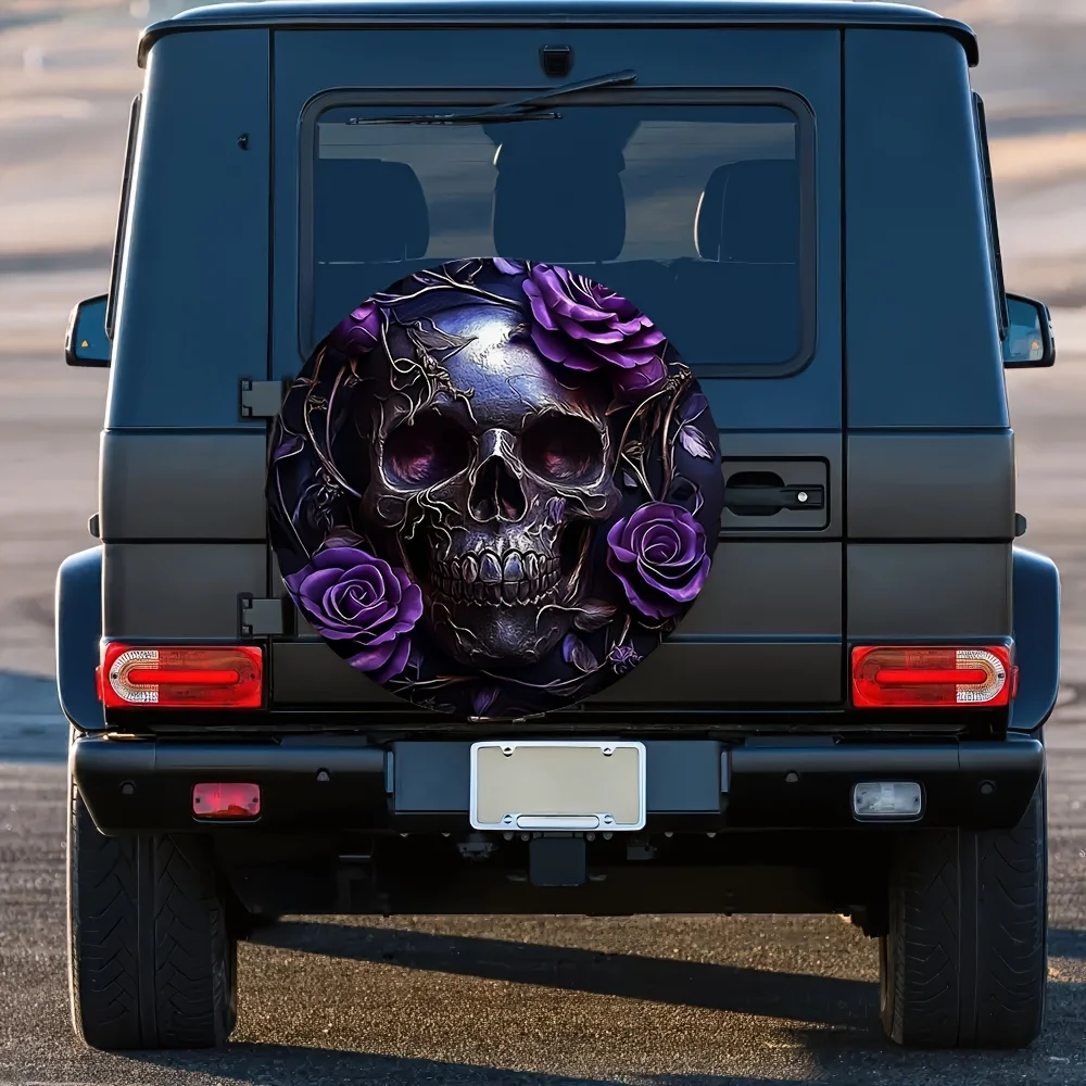 1pc,  Spare Tire Collection Bags Purple Skull and Rose1 Durable Polyester,Without Electricity Halloween Gifts for RV