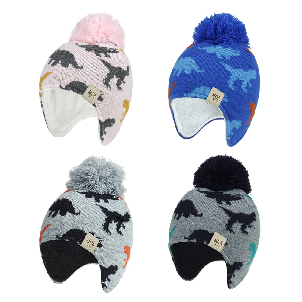 Baby Knitted Hat Europe and The United States Autumn and Winter Dinosaur Ear Caps for Boys and Girls Children\'s Wool Hats