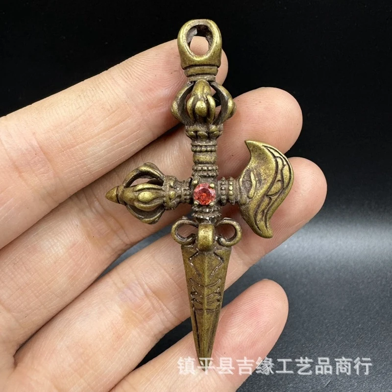Brass vajra scepter antique miscellaneous small item, distressed Tibetan-style tantric instrument keychain pendant, street marke