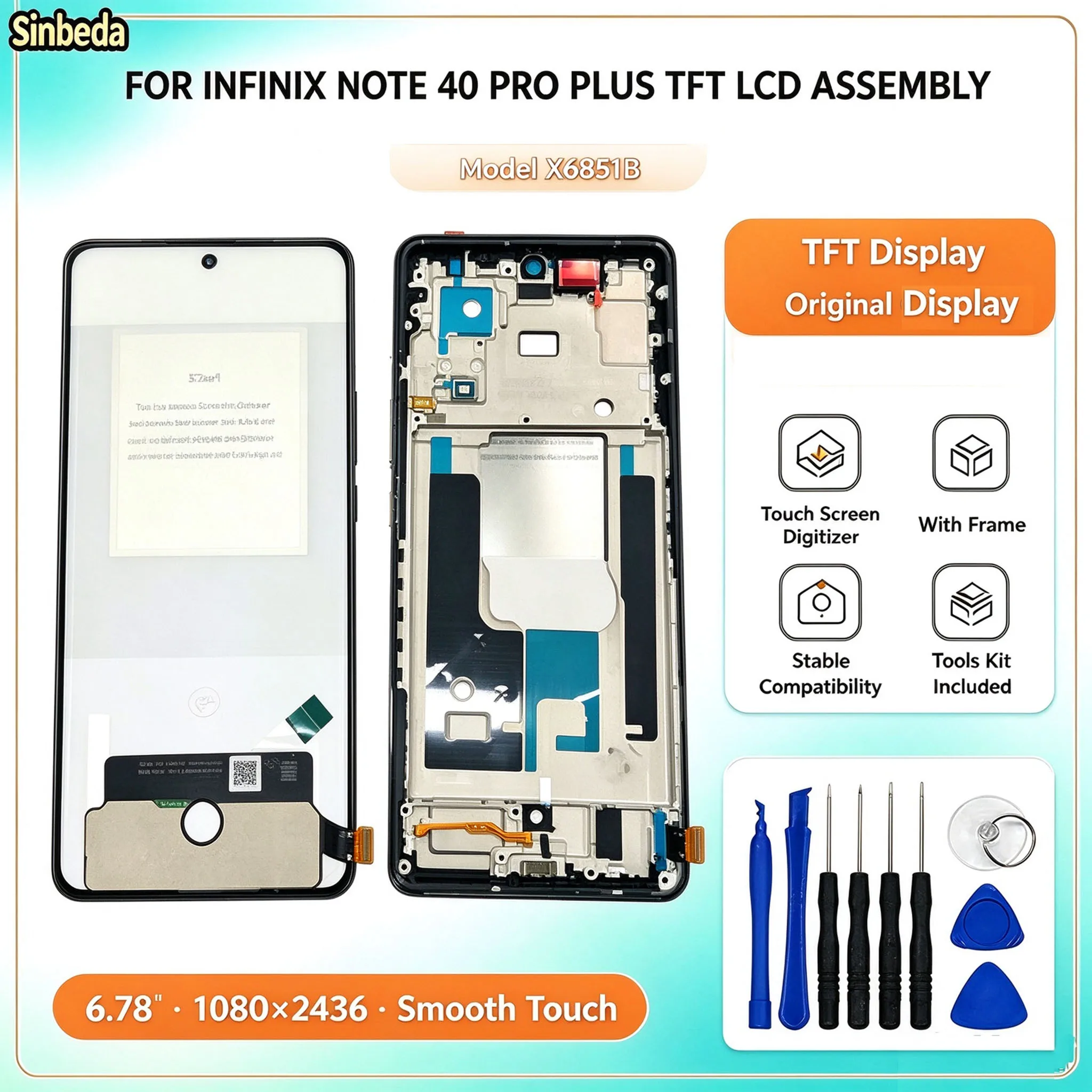 New Ori TFT Display For Infinix Note 40 Pro Plus X6851B LCD Screen Touch Digitizer Assembly Replacement With Repair Tools