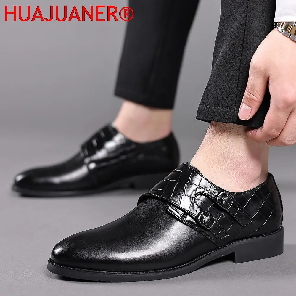 Men's Fashion Buckle Shoes Men Splicing Leather Dress Business Office Oxfords Mens Wedding Party Shoes Slip-on Flats Plus Size