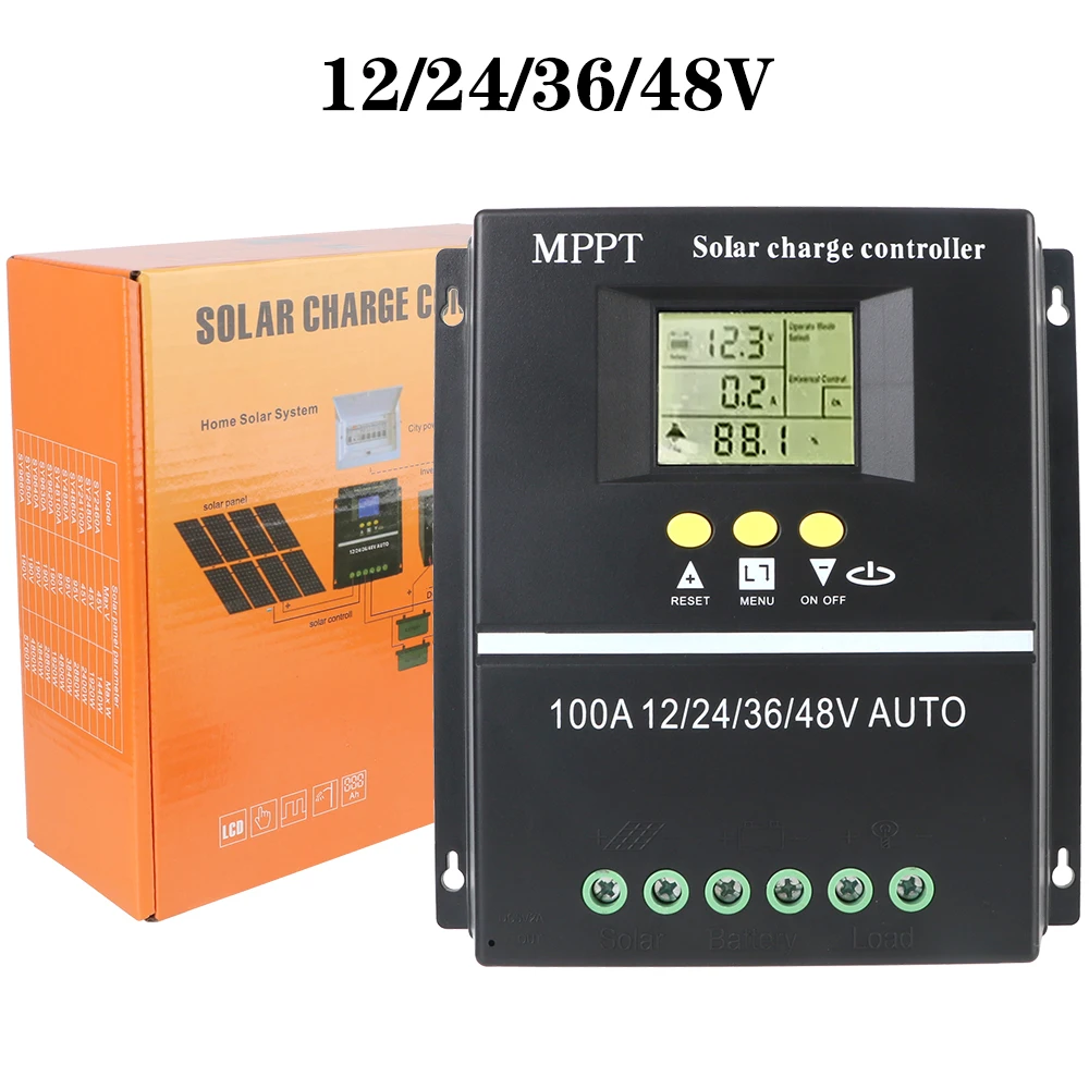 100A/80A/60A MPPT Solar Charge Controller Tools Lead Acid Lithium Batteries Quick Charger Dual USB LCD Display 36V/48V/24V/12V