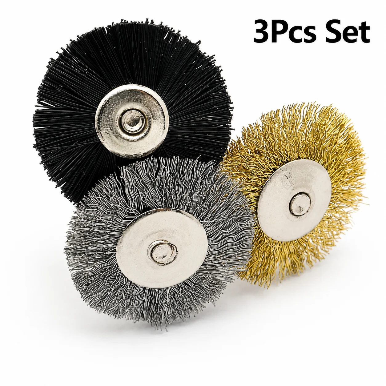 3Pcs Nail Drill Cleaning Wheel Brush Set Nylon Brass Steel Wire Brush Bits for E-File Manicure Drill Bit Cleaning Tool