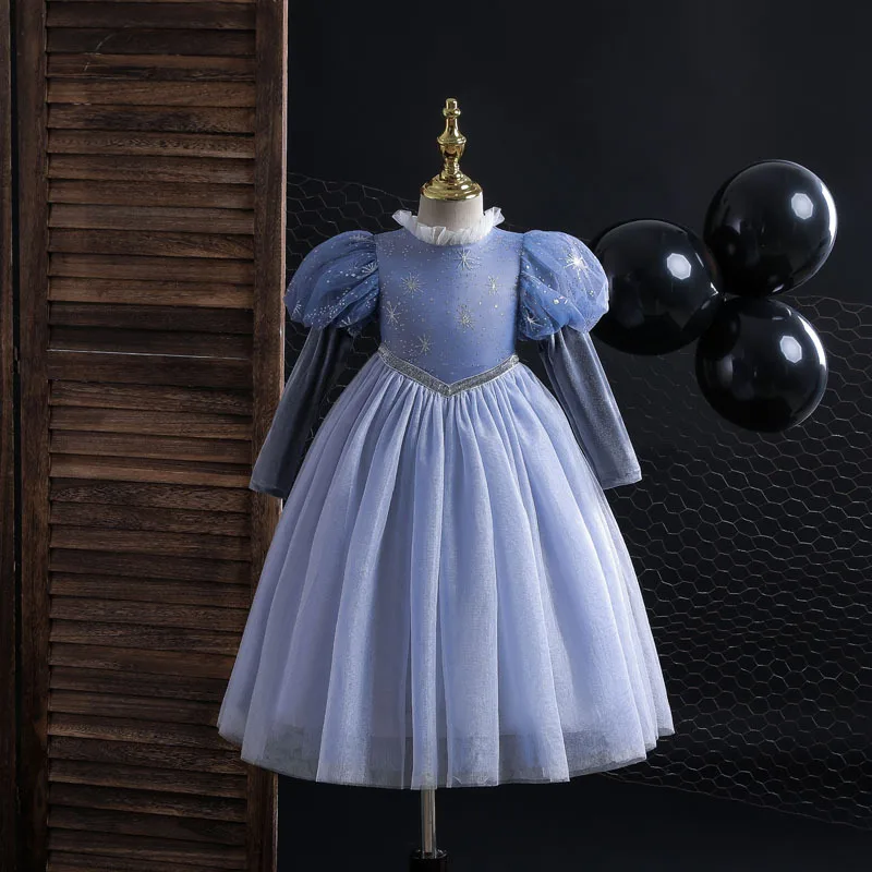 Girl Frozen Dress for Birthday New Autumn And Winter Elegant Princess Child Elsa Velvet Dress for Girls 3 4 5 7 8 9 10 Years Old