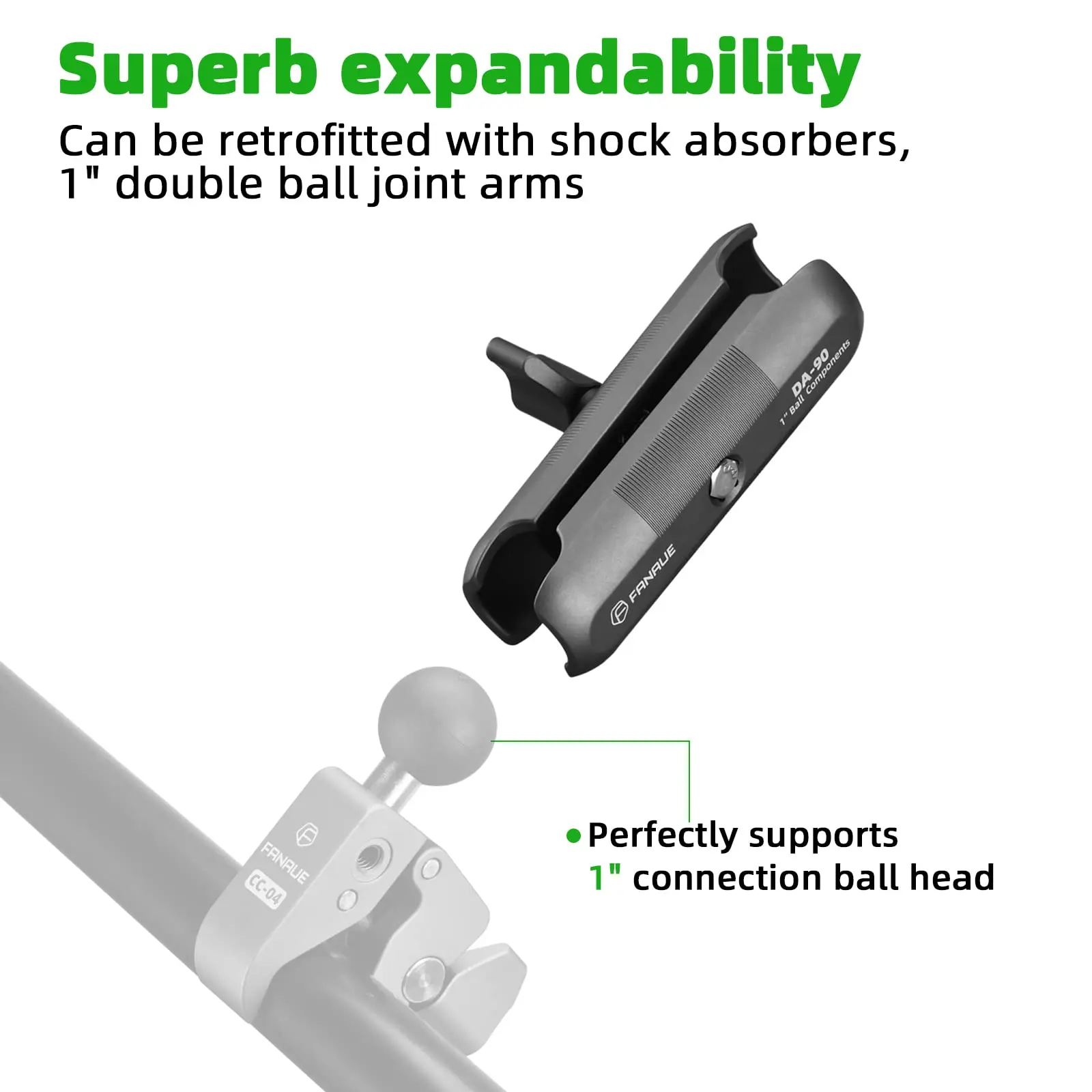 FANAUE Aluminiumlegierung Doppelsockelarm 25 MM/1 Zoll Kugelkopfhalterung Klemmhalterung für Fahrrad Motorrad Kamera für RAM MOUNTS – Detail 24