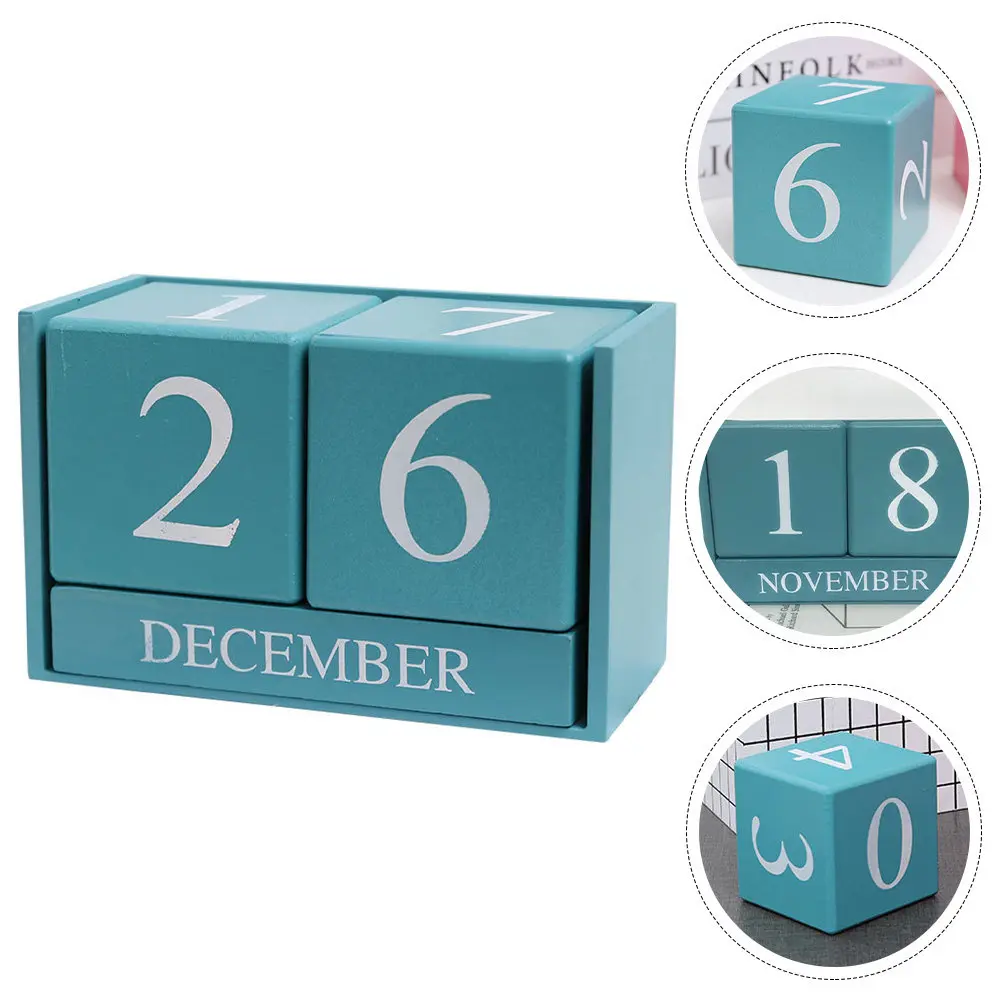

Perpetual Wooden Block Calendar Desktop Calendar for Office Home Cafe Teacher Desk Decoration Rustic Minimalist Tabletop Date