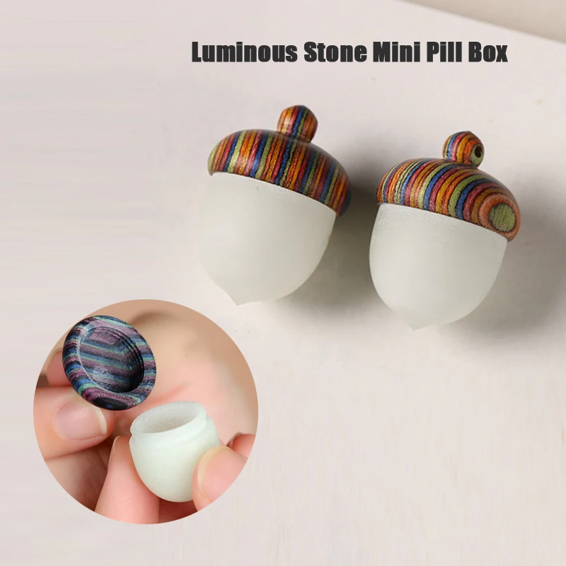 Mini Luminous Pill Box Case Solid Wood Bottle Holder Sandalwood Rescue Container Storage Box Pill Case Container