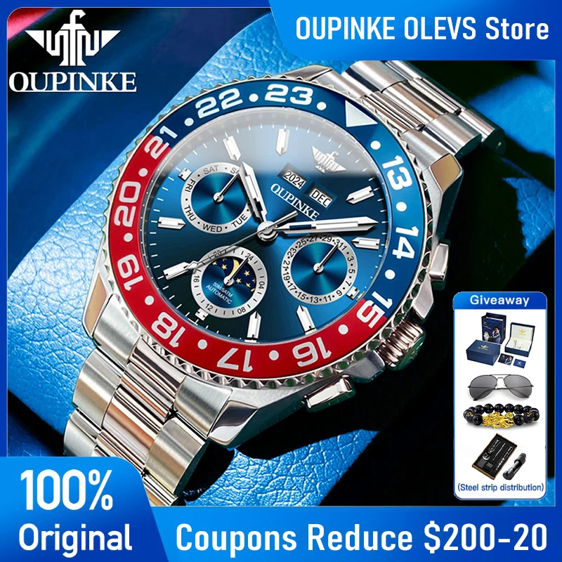 

OUPINKE 3271 Механические часы Роскошные мужские часы высокого качества из нержавеющей стали Водонепроницаемые светящиеся часы для мужчин Подарки Reloj