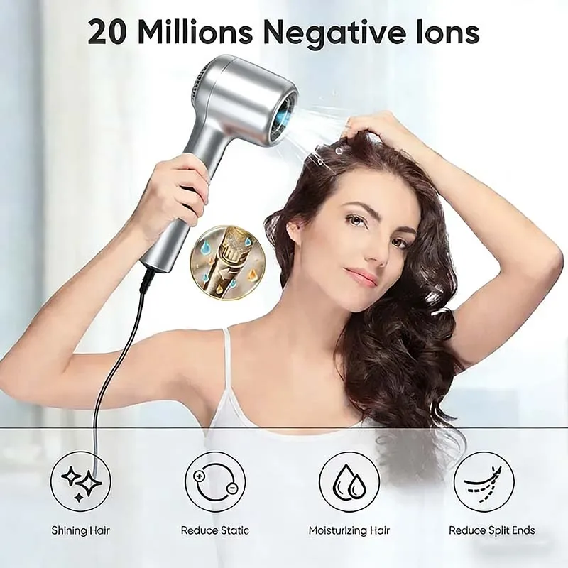 Premium Leafless High Speed Hair Dryer Strong Wind Ionic Negative Ion Blow Dryer Professional Salon Styling Tool for Home Use