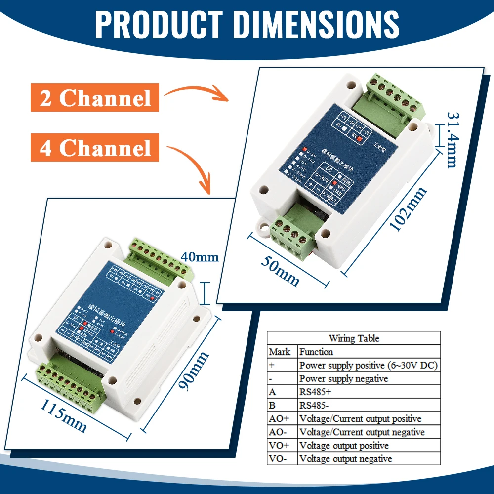 Konwersja RS485 na 4-20mA 0-5V 0-10V Moduł transformujący 2 4-kanałowy Modbus RTU RS485 na analogowe moduły przemysłowego konwertera — zdjęcie 4