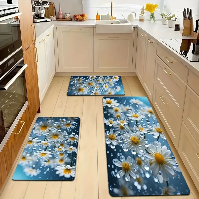 1pc, Small Daisies In The Rain Soft Thickened Bathroom Carpet Kitchen Floor Mat Living Room Carpet Bedroom Carpet Interior Doo