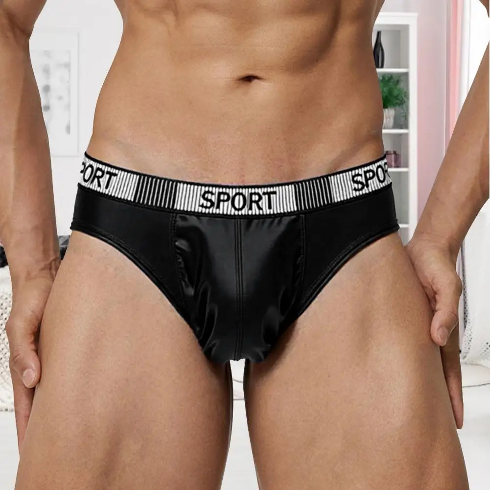 Summer Ice Silk Briefs Letter Print High Slit Design Men Panties Smooth Comfortable Breathable Underwear High Fork  Daily Wear