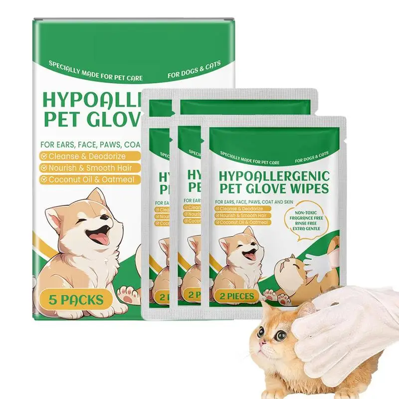 5 Pairs Grooming Gloves Wipes For Dogs Pet Bathing Wipes Cleaning Wipes Pet Wipes Gloves For Dogs & Cats For Body Paws Butt