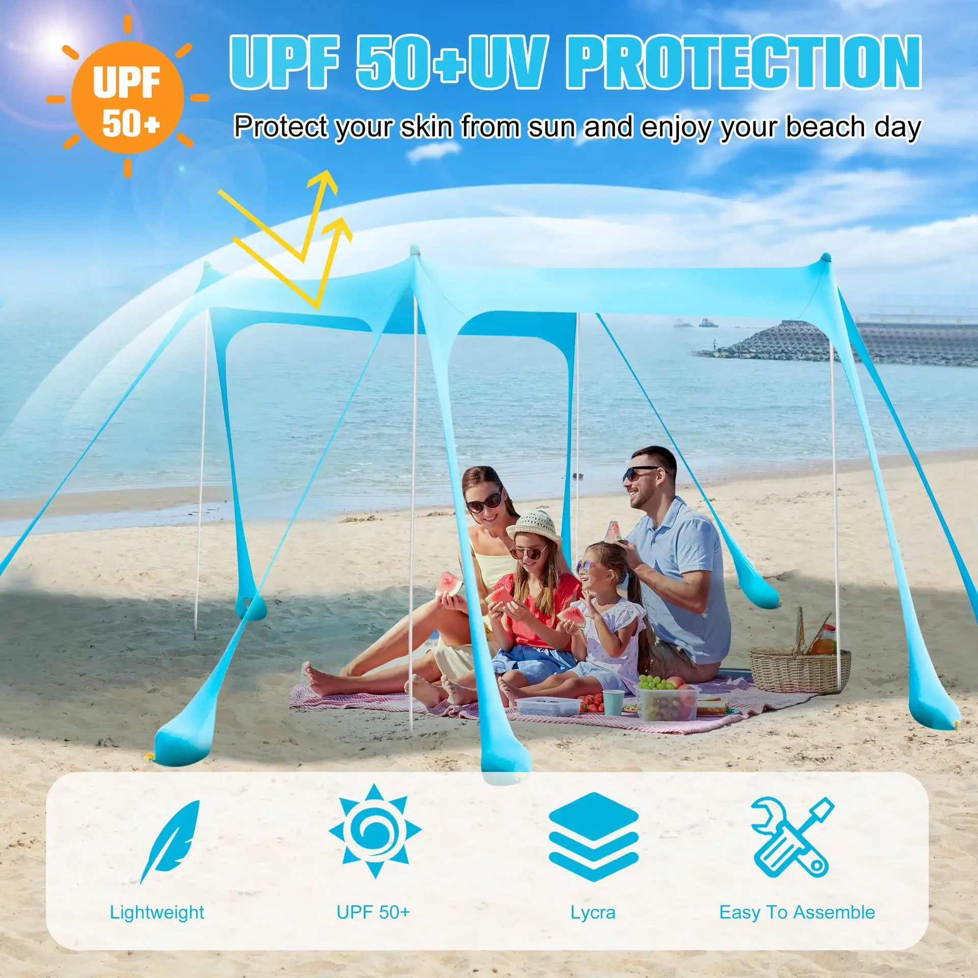 

Family Beach Canopy Large Sunshade Tent 3x3 Folding Awnings Outdoor Sun Shelter Shade For Beach Camping Party Picnics Sun Awning