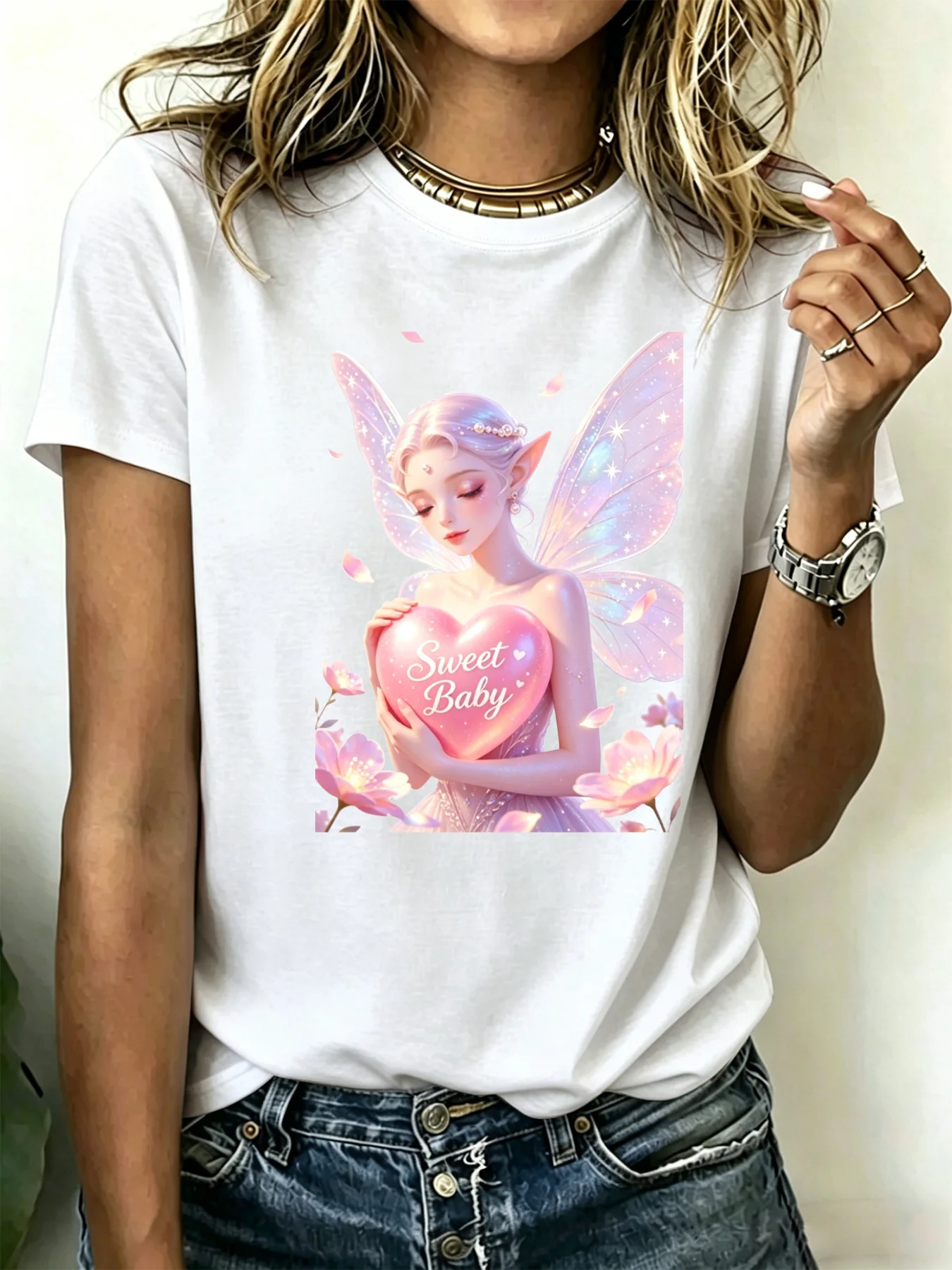 180g pure cotton T-shirts Plus-size women's , comfortable and soft with unique pattern design that is fashionable and trendy