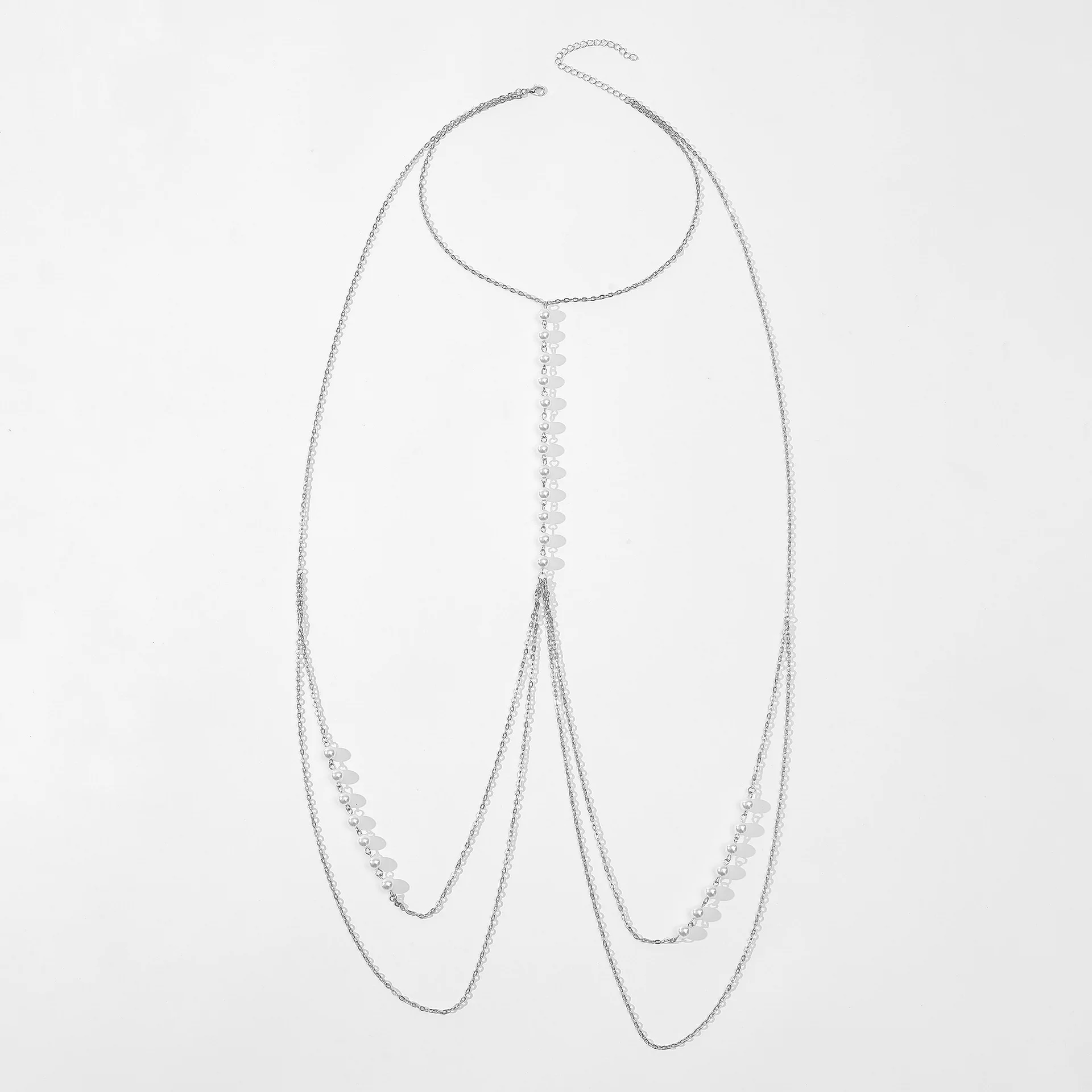 Cadena de pecho de perlas de estilo minimalista para mujer, colgante de cuello de moda, joyería de cadena de cuerpo de playa